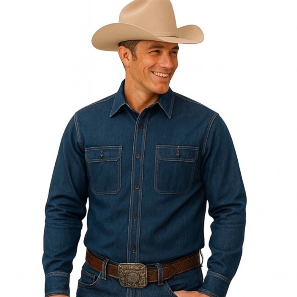 Lands End Blake Shelton Denim Shirt Size Large 42-44 Cotton Heavy Denim Blue